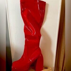 Red Patent Leather Knee-High Boots